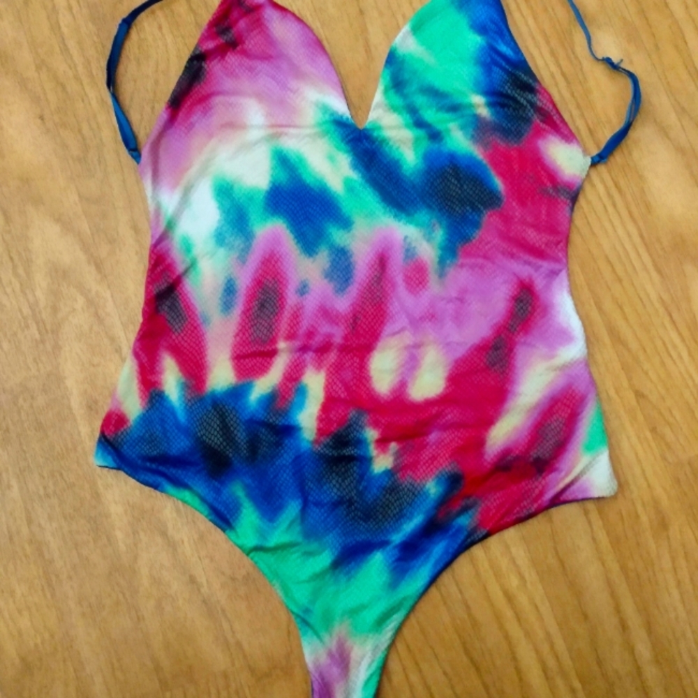 Akira Backless Tie Dye Snakescale Bodysuit L/Grande